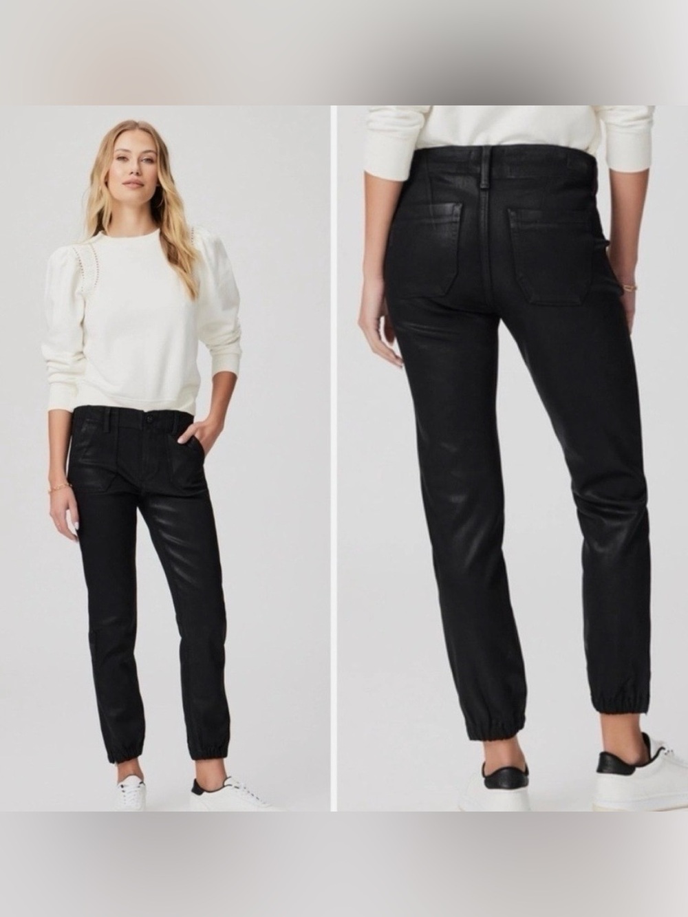 PAIGE Mayslie Black Fig Luxe Coated Joggers